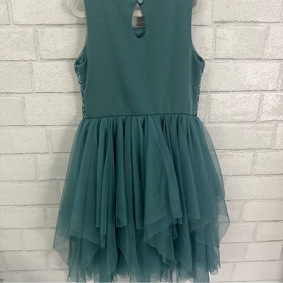 ZENZI Girls Sleeveless Sequin Embroidered Dress in Ocean Green - Picture 6 of 9